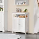 Yaheetech Bathroom Floor Storage Cabinet, Wooden Free Standing Storage Organizer with 2 Doors & Adjustable Shelf for Living Room, Hallway, White