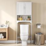 Yaheetech Over The Toilet Cabinet, Double Door Bathroom Storage Organizer, Toilet Rack with Inner Adjustable Shelf and Open Storage Shelf, White