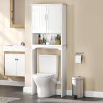 Yaheetech Over The Toilet Cabinet, Double Door Bathroom Storage Organizer, Toilet Rack with Inner Adjustable Shelf and Open Storage Shelf, White
