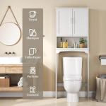 Yaheetech Over The Toilet Cabinet, Double Door Bathroom Storage Organizer, Toilet Rack with Inner Adjustable Shelf and Open Storage Shelf, White