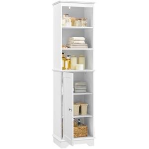 Yaheetech Bathroom Storage Cabinet, Tall Slim Cabinet with 3 Shelves & Door, Floor Freestanding Linen Cabinet for Bathroom, Living Room, 16 x 12 x 60.5 Inches, White