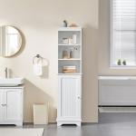 Yaheetech Bathroom Storage Cabinet, Tall Slim Cabinet with 3 Shelves & Door, Floor Freestanding Linen Cabinet for Bathroom, Living Room, 16 x 12 x 60.5 Inches, White