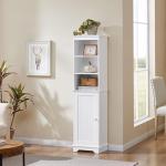 Yaheetech Bathroom Storage Cabinet, Tall Slim Cabinet with 3 Shelves & Door, Floor Freestanding Linen Cabinet for Bathroom, Living Room, 16 x 12 x 60.5 Inches, White