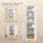 Yaheetech Bathroom Storage Cabinet, Tall Slim Cabinet with 3 Shelves & Door, Floor Freestanding Linen Cabinet for Bathroom, Living Room, 16 x 12 x 60.5 Inches, White