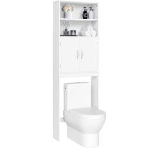 Yaheetech Over The Toilet Storage, Taller Bathroom Organizer Space-Saving Storage Cabinet with Adjustable Shelves and Double Doors, 77 in H, White
