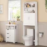 Yaheetech Over The Toilet Storage, Taller Bathroom Organizer Space-Saving Storage Cabinet with Adjustable Shelves and Double Doors, 77 in H, White
