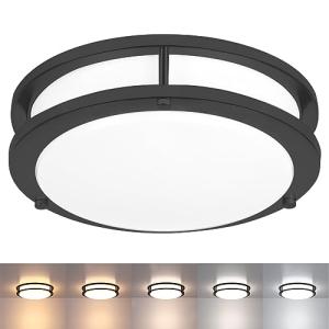 Black Ceiling Light Fixture, 10.31 Inch Flush Mount Light Fixture, 17W Ceiling Lighting for Closet Bedroom Kitchen Bathroom, 2700K/3000K/3500K/4000K/5000K Adjustable Ceiling Lights, ETL Listed