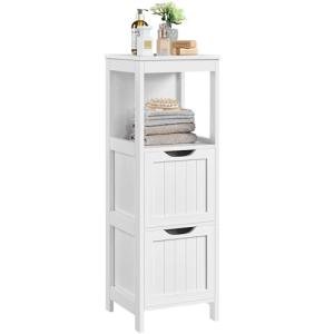 Yaheetech Bathroom Floor Cabinet, Wooden Storage Cabinet with 2 Drawers, Multifunctional Side Organizer Rack Stand Table, White