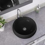 Black Round Vessel Sink, Bucket Sinks for Bathrooms,Stylish and Functional-16.5''x4.9'' (Without Sink Drain)