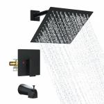 Modern Shower Faucet Set,8-Inch High Pressure Rainfall Shower Head,Complete Rain Shower System with Bathtub Spout and Rough-in Valve Trim kit(Matte Black)