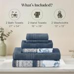 Modern Threads 6 Piece Set, 2 Bath Towels, 2 Hand Towels, 2 Washcloths Yarn Dyed Jacquard/Solid Towel Set Ophelia Blue