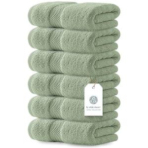 White Classic Luxury Hand Towels for Bathroom-Hotel-Spa-Kitchen-Set - Circlet Egyptian Cotton - 16x30 Inches - Set of 6 (Lt-Green)