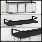 WOPITUES Floating Shelves with Wire Storage Basket, Bathroom Shelves Over Toilet with Protective Metal Guardrail, Wood Wall Shelves for Bathroom, Bedroom, Living Room, Toilet Paper-Black