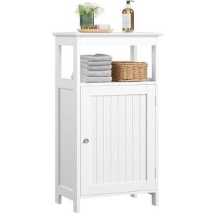 Yaheetech Single Door Floor Cabinet, Bathroom Free Standing Storage Organizer with Adjustable Shelf, Narrow Side Cabinet for Living Room, White