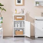 Yaheetech Single Door Floor Cabinet, Bathroom Free Standing Storage Organizer with Adjustable Shelf, Narrow Side Cabinet for Living Room, White
