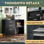 Black 3-drawer mobile file cabinet with shelves
