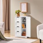 Yaheetech Wooden Floor Cabinet, Side Storage Organizer with 4 Drawers and 1 Cupboard, Freestanding Entryway Storage Unit Console Table, Bathroom Furniture Home Decor, White