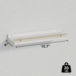 WOPITUES Floating Shelves with Gold Metal Guardrail, Shelves for Wall Decor Set of 3, Wall Shelves for Bedroom, Bathroom, Kitchen, Living Room, Plants, Picture Frames, Art- White and Gold