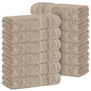 White Classic Luxury Washcloths for Bathroom-Hotel-Spa-Kitchen-Set - Circlet Egyptian Cotton - Highly Absorbent Hotel Quality Face Towels - Bulk Set of 12-13x13 Inch (Taupe)