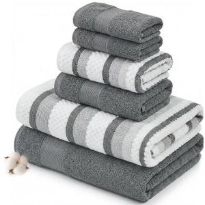 Modern Threads Pax 6-Piece Reversible Yarn Dyed Jacquard Towel Set - Bath Towels, Hand Towels, & Washcloths - Super Absorbent & Quick Dry - 100% Combed Cotton, Coal