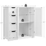 Yaheetech Wooden Bathroom Floor Cabinet, Side Storage Organizer Cabinet with 4 Drawers & Double Doors, Freestanding Entryway Storage Unit Console Table, Bathroom Furniture Home Decor, White