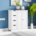 Yaheetech Wooden Bathroom Floor Cabinet, Side Storage Organizer Cabinet with 4 Drawers & Double Doors, Freestanding Entryway Storage Unit Console Table, Bathroom Furniture Home Decor, White