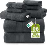 Utopia Towels 8-Piece Premium Towel Set, 2 Bath Towels, 2 Hand Towels, and 4 Wash Cloths, 100% Ring Spun Cotton Highly Absorbent Towels for Bathroom, Sports, and Hotel (Grey)