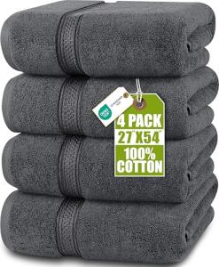 Utopia Towels 4 Pack Premium Bath Towels Set, (27 x 54 Inches) 100% Ring Spun Cotton 600GSM, Lightweight and Highly Absorbent Quick Drying Towels, Perfect for Daily Use (Grey)