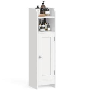 VASAGLE Small Bathroom Storage Corner Floor Cabinet with Door and Shelves, Bathroom Storage Organizer, Narrow Bathroom Toilet Paper Storage Cabinet, Adjustable Shelves, White UBBC310W01