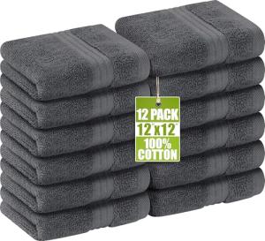 Utopia Towels 12 Pack Premium Wash Cloths Set (12 x 12 Inches) 100% Cotton Ring Spun, Highly Absorbent and Soft Feel Washcloths for Bathroom, Spa, Gym, and Face Towel (Grey)