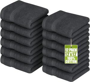 Utopia Towels [12 Pack Premium Wash Cloths Set (12 x 12 Inches) 100% Cotton Ring Spun, Highly Absorbent and Soft Feel Essential Washcloths for Bathroom, Spa, Gym, and Face Towel (Grey)