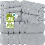 Utopia Towels 8-Piece Luxury Towel Set, 2 Bath Towels, 2 Hand Towels, and 4 Wash Cloths, 600 GSM 100% Ring Spun Cotton Highly Absorbent Viscose Stripe Towels Ideal for Everyday use (Cool Grey)