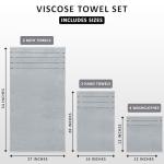 Utopia Towels 8-Piece Luxury Towel Set, 2 Bath Towels, 2 Hand Towels, and 4 Wash Cloths, 600 GSM 100% Ring Spun Cotton Highly Absorbent Viscose Stripe Towels Ideal for Everyday use (Cool Grey)