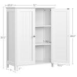 Yaheetech Bathroom Floor Cabinet, Modern Storage Freestanding Organizer Cabinet with Adjustable Shelves & Double Doors, 3-Tier Home Living Room Furniture, White