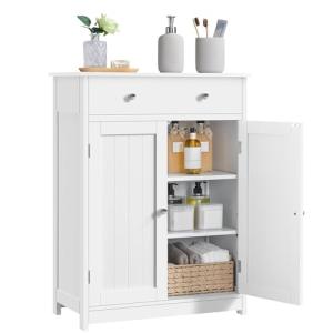Yaheetech Free Standing Bathroom Cabinet with 1 Drawer 2 Doors and Adjustable Shelf, Wooden Entryway Storage Cabinet, 11.8D x 23.6W x 31.5H in, White