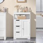 Yaheetech Bathroom Floor Cabinet Wooden Storage Organizer with 1 Door and 3 Drawers, Free-Standing Cupboard for Kitchen/Living Room/Bathroom Use, White