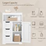 Yaheetech Bathroom Floor Cabinet Wooden Storage Organizer with 1 Door and 3 Drawers, Free-Standing Cupboard for Kitchen/Living Room/Bathroom Use, White