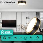 Edwarmlux 12.5 Inch LED Flush Mount Ceiling Light Fixture, 26W, Modern Ceiling Light, 3 Color Adjustable 3000K/4000K/5000K, Dimmable Ceiling Lamp for Bedroom Hallway Bathroom Kitchen (Black Gold)
