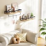 AMADA HOMEFURNISHING Bathroom Shelves with Towel Bar, Floating Shelves, Wall Shelves for Bathroom/Living Room/Kitchen/Bedroom, Light Brown Shelves Set of 2 - AMFS01