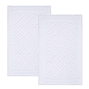 TOMORO Luxury Bath Mat Towels - 2 Pieces Cotton Absorbent Hotel Spa Shower Floor Towel Set for Bathroom Rug Pad, 20 x 32 Inches (White)