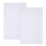 TOMORO Luxury Bath Mat Towels - 2 Pieces Cotton Absorbent Hotel Spa Shower Floor Towel Set for Bathroom Rug Pad, 20 x 32 Inches (White)