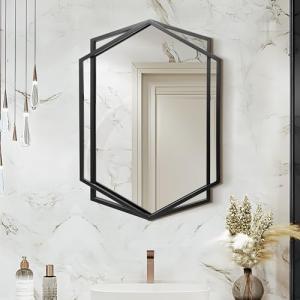 LuxenHome 32" Bathroom Mirrors for Over Sink, Large Wall Mirror, Vanity Mirror for Bedroom, Black Metal Entryway Mirror, Accent Wall Mirror for Bathroom, Wall Mounted Mirror Living Room Wall Decor