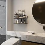 RICHER HOUSE Dual-Level Guardrail Bathroom Shelves, Wood Floating Shelf Wall Mounted, Over Toilet Paper Storage Shelf for Bathroom Wall Decor, Bathroom Organizers and Kitchen Storage - Rustic Brown