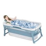 56'in Large Portable Bathtub for Adults Collapsible Soaking Tub with Anti-Slip Seat and Headrest - Space-Saving Design for Homes Apartments (Blue)