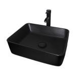 Puluomis 32-Inch Traditional Bathroom Vanity Set in Black Finish, Single Bathroom Vanity with 4 Drawers, Black Ceramic Sink Top with Single Faucet Hole