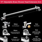 Shower Head, NERDON 12'' High Pressure Rainfall Shower Head Handheld Combo 5 Settings with 15'' Brass Height/Angle Adjustable Extension Arm 60" Hose, Stainless Steel Bath Rain Showerhead with 4 Hooks