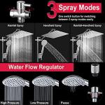 Shower Head, NERDON 12'' High Pressure Rainfall Shower Head Handheld Combo 5 Settings with 15'' Brass Height/Angle Adjustable Extension Arm 60" Hose, Stainless Steel Bath Rain Showerhead with 4 Hooks