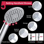 Shower Head, NERDON 12'' High Pressure Rainfall Shower Head Handheld Combo 5 Settings with 15'' Brass Height/Angle Adjustable Extension Arm 60" Hose, Stainless Steel Bath Rain Showerhead with 4 Hooks