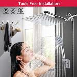 Shower Head, NERDON 12'' High Pressure Rainfall Shower Head Handheld Combo 5 Settings with 15'' Brass Height/Angle Adjustable Extension Arm 60" Hose, Stainless Steel Bath Rain Showerhead with 4 Hooks