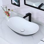 Davivy 24.5'' X 13.8'' Large Matte Black Oval Vessel Sink with Pop Up Drain,Boat Shape Ceramic Bathroom Vessel Sink,Bathroom Sinks Above Counter,Matte Black and White Vessel Sink for Bathroom (Large)